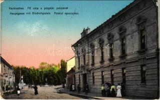 1914 Karánsebes, Caransebes; Fő utca a püspöki palotával / Hauptgasse mit Bischofspalais / Palatul episcopesc / main street, bishop&#039;s palace + &quot;K.u.K. Spitalszug No. 3.&quot; (EK)