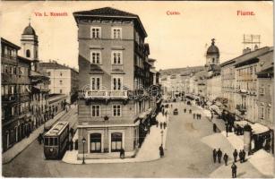 1916 Fiume, Rijeka; Via L. Kossuth, Corso / street view, tram (EK)