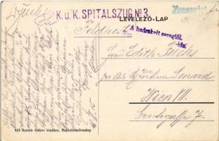 1915 Hajdúböszörmény, vasútállomás, Uránia színház. Szmuk Gábor kiadása + "K.u.K. Spitalszug No...