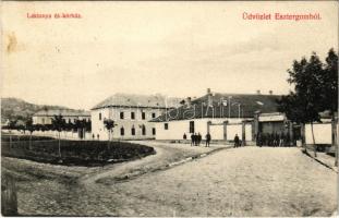 1915 Esztergom, Laktanya és kórház, K.u.K. katonák. Kardos Dezső kiadása + "K.u.K. Stabiles Reservespital in Esztergom IV. Abteilung" (EK)