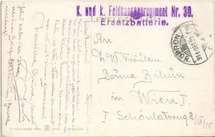 1914 Sopron, Erzsébet kert. Piri Dániel kiadása + "K.u.K. Feldkanonenregiment Nr. 30. Ersatzbat...