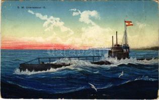 SM U-3 (U-III) Germania-típusú Osztrák-Magyar Haditengerészeti tengeralattjáró, matrózokkal a fedélzeten / SM Unterseeboot N. III. K.u.K. Kriegsmarine (U-Boot) / Sottomarino N. III. / WWI Austro-Hungarian Navy Germania class submarine, mariners, naval flag, U-boat. G. Costalunga 1914/15. (EK)