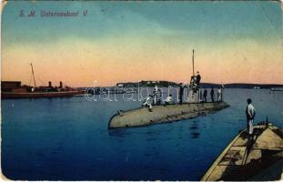 SM Unterseeboot N. V / Az Osztrák-Magyar Haditengerészet U-5 tengeralattjárója matrózokkal / WWI Austro-Hungarian Navy submarine SM U 5 with mariners. C. Fano 61. 1914/15. Pola (EB)