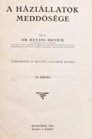 Hetzel Henrik: A háziállatok meddősége. Bp., 1945., Szerzői. Negyedik kiadás. Fekete-fehér fotókkal illusztrált. Negyedik kiadás. Átkötött félvászon-kötés, foltos borítóval.