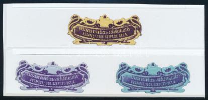 1908 Országos Gyümölcs- és Szőlőkiállítás 3 db különböző dombornyomott levélzáró