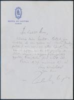 Zilahy Lajos (1891-1974) író által írt saját kezű levél és boríték