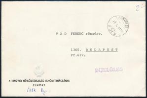 1878 Losonczi Pál (1919-2005) az Elnöki Tanács elnökének aláírt gépelt levele borítékkal