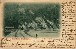 1899 (Vorläufer) Ruttka, Vrútky; Vágvölgyi vasútvonal, Justh-alagút. Moskóczi Ferencné / Partie vom Waagtal / Povazie / railway tunnel, railway line in the Váh Valley (Rb)