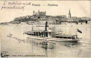 1905 Pozsony, Pressburg, Bratislava; Duna, ingahajó, vár a háttérben. Neffe J. kiadása / Danube river, shuttle steamboat, castle (fl)