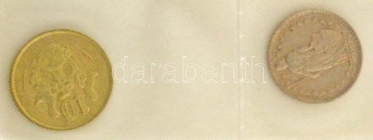 14db-os vegyes magyar és külföldi érmetétel egy 12 lapos kisalakú érmeberakóba rendezve, közte Ameri...