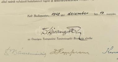 1942 Bp., Testnevelési tanári oklevél, Misángyi Ottó, Bácsalmási Péter, Hepp Ferenc, Kerezsi Endre, ...
