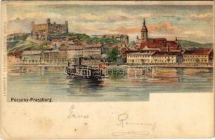 1899 (Vorläufer) Pozsony, Pressburg, Bratislava; vár és ingahajó a Dunán. Edgar Schmidt / castle, shuttle boat on river Danube. Art Nouveau, litho (Rb)
