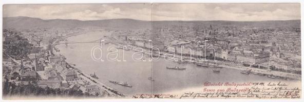 1899 (Vorläufer) Budapest, Dunai panoráma a félkész országházzal és az Erzsébet híd nélkül még. 2-részes kinyitható panorámalap / 2-tiled folding panoramacard (EB)