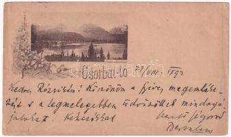 1892 (Vorläufer) Tátra, Vysoké Tatry; Csorbai tó - Nagyon ritka, korai lap! / Strbské Pleso / lake. Art Nouveau, floral + 2 Ga. - Very rare early postcard (EK)