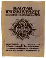 1929 Magyar Iparművészet XXXII. évf. 9-10. sz. Szerk.: Györgyi Kálmán. Kiadja az Orsz. Magy. Iparművészeti Társulat. Bp., 1929, Székesfőváros Házinyomdája. Fekete-fehér fotókkal illusztrálva. Kiadói papírkötésben, szétvált kötéssel.