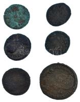 Római Birodalom 6db-os bronz érmetétel a ~ III-IV. századból T:F  Roman Empire 6pcs of bronze coin lot from the ~3rd-4th century C:F