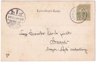 1903 Gyergyószentmiklós, Gheorgheni; Gyilkos-tó. Szecessziós virágos litho keret / Lacul Rosu (Ghilc...