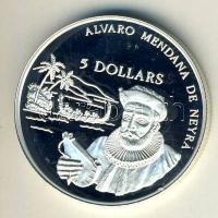 Salamon-szigetek 1994. 5$ Ag "Alvaro Mendana de Neyra" T:PP