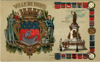 Paris, Ville de Paris, Statue de la République. H. Guggenheim & Co. Nr. 14848. Art Nouveau, coat of arms, Emb. litho