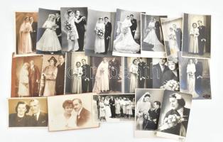 cca 1910-1960 Esküvői képek, házaspárok, 20 db fotó, vegyes állapotban, 14x9 cm körül