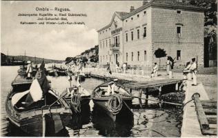 Dubrovnik, Ragusa; Ombla, Kaltwasser- und Winter-Luft-Kur-Anstalt / Austro-Hungarian Navy, K.u.K. Kriegsmarine, mariners with barges, spa