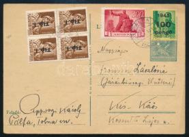 1946 (7. díjszabás) Levelezőlap 6 bélyeggel / Postcard PÁLFA - Kiskőrös