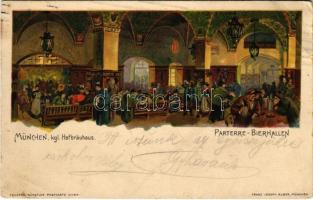 1911 München, Munich; Hofbräuhaus, Parterre - Bierhallen / pub, Aquarell Künstler Postkarte No. 617 litho (EB)