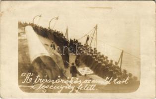 A trónörökös szemlét tart a legénység felett / WWI Austro-Hungarian Navy, K.u.K. Kriegsmarine, Crown Prince inspecting the crew, mariners. photo (EK)