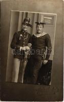 Osztrák-magyar katona és haditengerészeti matróz közös képe / WWI Austro-Hungarian Navy, K.u.K. Kriegsmarine, soldier and mariner. Atelier Swoboda (Vöcklabruck) photo (EB)