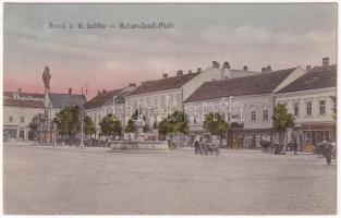 1915 Lajtabruck, Bruck an der Leitha; Kaiser Josef Platz, Handlung, Ibel, Rathaus, Haas, Carl Schlaffe. Sagls Nachf. O. Deyssig / tér, Városháza, üzletek / square, shops, town hall (EK)