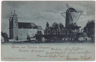 1899 (Vorläufer) Sásony, Windten, Winden am See; templom és szélmalom este. Amon & Wolf / Kirche und Windmühle am Nacht / church and winmill at night (EK)