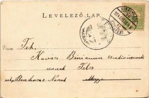 1904 Huszt, Chust, Khust; utca és vár a háttérben / street and castle (EK) + "KIRÁLYHÁZA-BUDAPE...