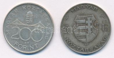 1947. 5Ft Ag "Kossuth" + 1994. 200Ft Ag "Deák" T:F,XF patina
Adamo F8.1, F13.1