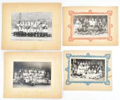 cca 1940-1950 Általános iskolai osztályképek, 4 db kartonra kasírozott fotó, 14x9 cm és 17x12 cm között