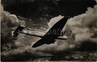 1943 Junkers Ju 86 Schnellverkehrsflugzeug, D-AKOP, Lufthansa / WWII Nazi German military aircraft, monoplane bomber and transport aircraft, swastika. photo (Rb)