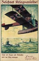 Zeichnet Kriegsanleihe! / WWI German Navy art postcard with naval seaplane s: A. Hubert (EK)