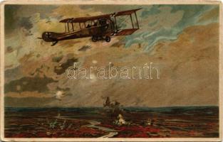 1918 "Albatros" auf Erkundungsfahrt an der Marne / WWI German military art postcard, reconnaissance s: Prof. Hans Rud. Schulze (EK)