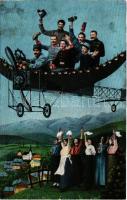 WWI Austro-Hungarian K.u.K. military art postcard, humour, soldiers in aircraft. O.K.W. 369. (r)