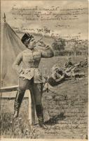 1902 Austro-Hungarian K.u.K. military, lady in soldier's uniform, smoking. Fec. Ch. Scolik Wien