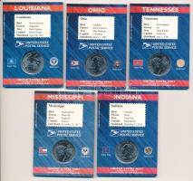 Amerikai Egyesült Államok 2002. 1/4$ Cu-Ni "50 állam" (5xklf) bélyeges karton díszlapon T:...