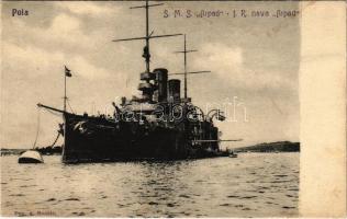 Pola, Pula; SM Schiff Árpád K.u.K. Kriegsmarine / SMS Árpád az Osztrák-Magyar Haditengerészet Habsburg-osztályú csatahajója / Austro-Hungarian Navy Habsburg-class pre-dreadnought battleship. Dep. A. Bonetti (fl)