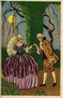 Lady art postcard, romantic couple. Degami 2041. (EK)
