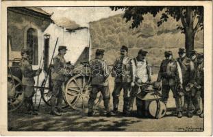 1917 Tábori konyha. M. kir. 16. honvéd gyalogezred özvegy- és árvaalapja javára / WWI Austro-Hungarian K.u.K. military art postcard, field kitchen, support fund s: Tichy Kálmán (EK)