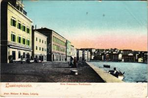 1910 Mali Losinj, Lussinpiccolo; Riva Francesco Ferdinando / shore, hotel and restaurant (kis szakadás / small tear)