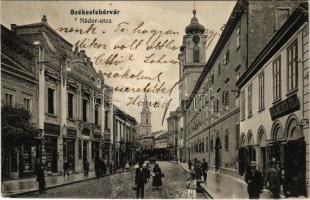 1913 Székesfehérvár, Nádor utca, Kereskedelmi bank, Frankl Lipót, Klein Ignác és Schlamadinger Gyula üzlete (EK)