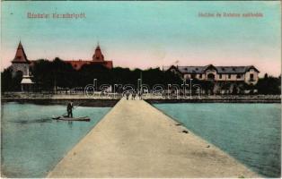 1910 Keszthely, Hullám és Balaton szállodák, evezős csónak. Hegyi Dezső vasúti tőzsde kiadása (EK)