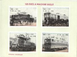 125 éves a magyar vasút emlékére kiadott 3db lap, fogazott bélyeg képekkel