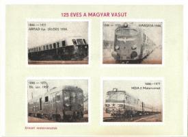 125 éves a magyar vasút emlékére kiadott 3db lap, fogazott bélyeg képekkel
