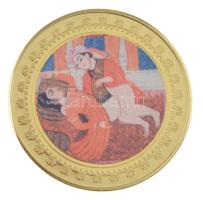 DN Kámaszutra - Kétlábas állás aranyozott Cu multicolor érem, német nyelvű leírással, magyar tanúsítvánnyal T:UNC ND Kamasutra - Die gleichbeinige Stellung gold plated multicolor Cu coin with German language description and Hungarian certificate C:UNC