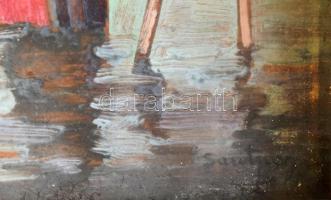 Sautner Lipót (1889-1955): Mosónők. Olaj, karton, jelezve jobbra lent. Dekoratív, üvegezett, kissé s...